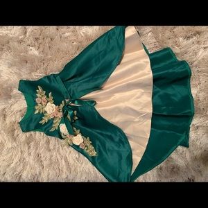 Green & Cream floral dress for girls
